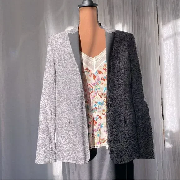 The Kooples Grey Leopard Print Tuxedo Blazer Womens Size 8 - Picture 2 of 13
